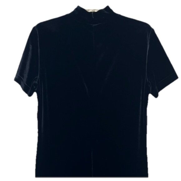 VTG Casual Corner Velvet Body Suit Navy Blue Sz Large Zipper Back Short Sleeve - Picture 7 of 9